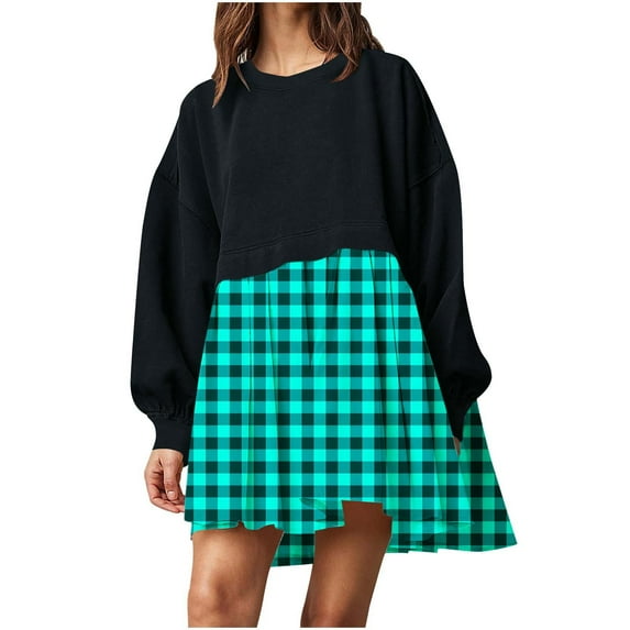 IROINNID Long Sleeve Dress for Women Loose Round Neck Long Sleeve Comfy Printing Dresses ,Blue