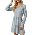 thumbnail image 1 of IROINNID Long Sleeve Dress for Women Mid-Length Fit&Flare Dress New Color V-Neck Splicing Long Sleeve Loose Dress A-Line Skirt,Gray, 1 of 6
