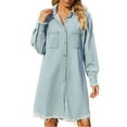 thumbnail image 1 of IROINNID Long Sleeve Dress for Women Solid Color Long Sleeve Lapel Loose Leisure Cowboy Dresses,Light Blue, 1 of 6
