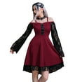 thumbnail image 1 of IROINNID Long Sleeve Dress for Women Wedding Guest Dresses Mid-Length Cocktail Dress Summer Lace Pullover Long Sleeve Mini Dress,Burgundy, 1 of 3