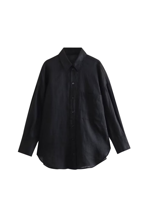 Long Sleeve Pullover Shirt for Women Comfy Sold Color Lapel Neck Underwaist Loose T-shirt Blouse Tops,Black