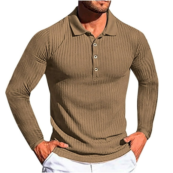 IROINNID Long Sleeve Pullover Shirts for Men Comfy Patchwork Color With Lapel Shirt Two-color Fashion Turndown Collar Blouse & Shirt,Khaki
