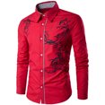 thumbnail image 1 of IROINNID Long Sleeve Shirts for Men Casual Pattern Button Turndown Top Blouse Shirt,Wine, 1 of 3