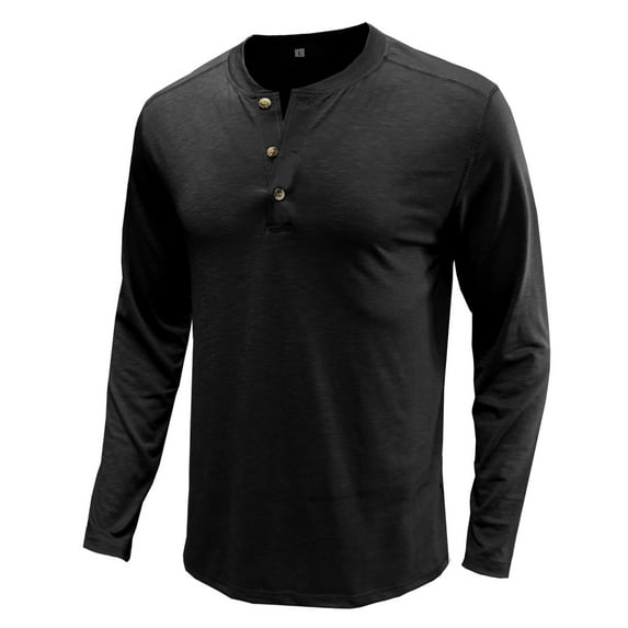 IROINNID Long Sleeve Shirts for Men Comfy Beefy Muscle Basic Solid Pure Color Blouse Tee Shirt Top,Black