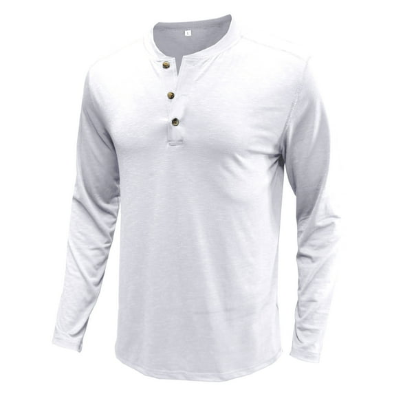 IROINNID Long Sleeve Shirts for Men Comfy Beefy Muscle Basic Solid Pure Color Blouse Tee Shirt Top,White
