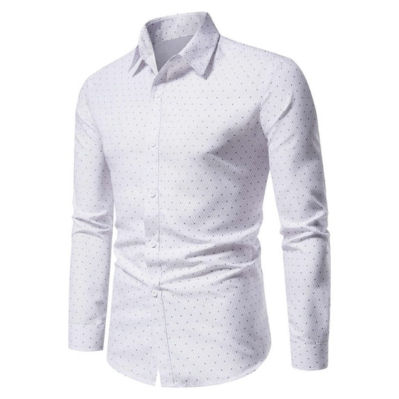 IROINNID Long Sleeve Shirts for Men Comfy Printed No Iron Button Lapel Shirt,White