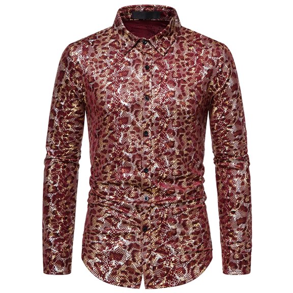 IROINNID Long Sleeve Shirts for Men Comfy Solid Button Closure Sleeve Floral Foil Print Shirts,Purple