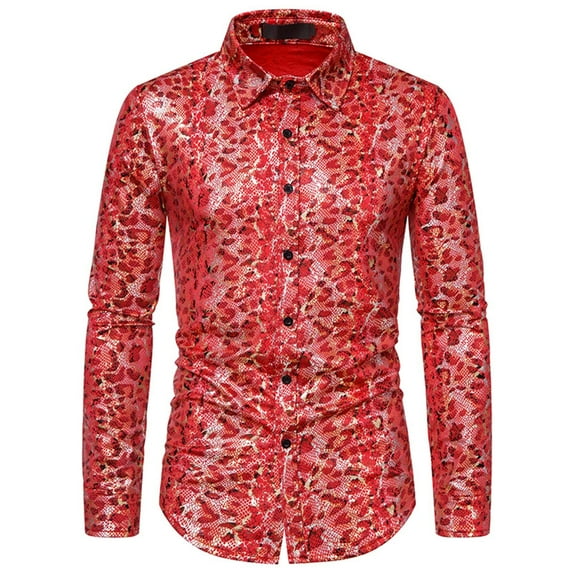 IROINNID Long Sleeve Shirts for Men Comfy Solid Button Closure Sleeve Floral Foil Print Shirts,Red
