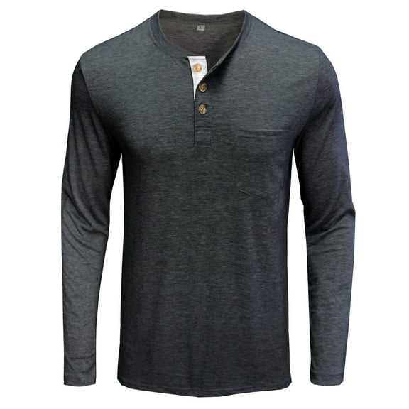 IROINNID Long Sleeve Shirts for Men Leisure Beefy Muscle Basic Solid Pure Color Blouse Tee Shirt Top,Dark Gray