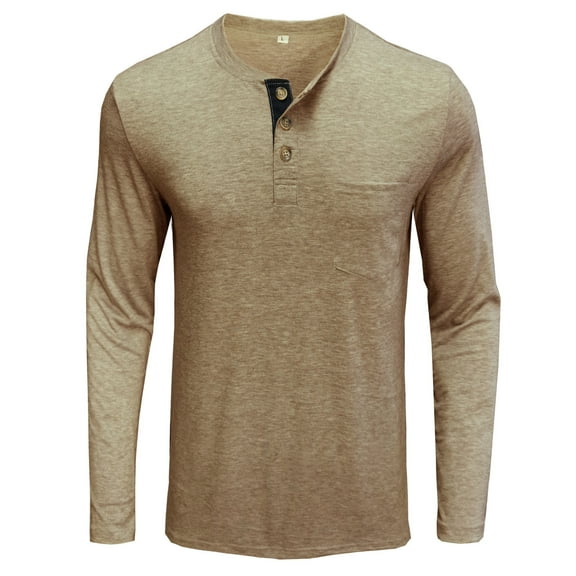 IROINNID Long Sleeve Shirts for Men Leisure Beefy Muscle Basic Solid Pure Color Blouse Tee Shirt Top,Khaki