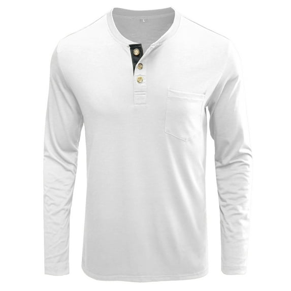 IROINNID Long Sleeve Shirts for Men Leisure Beefy Muscle Basic Solid Pure Color Blouse Tee Shirt Top,White