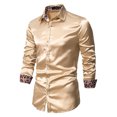 thumbnail image 1 of IROINNID Long Sleeve Shirts for Men Leisure Glossy Turndown Top Blouse Formal Shirt,Khaki, 1 of 8