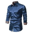 thumbnail image 1 of IROINNID Long Sleeve Shirts for Men Leisure Glossy Turndown Top Blouse Formal Shirt,Navy, 1 of 7