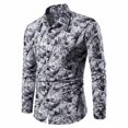 thumbnail image 1 of IROINNID Long Sleeve Shirts for Men Loose Pattern Button Turndown Top Blouse Shirt,White, 1 of 8