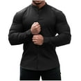 thumbnail image 1 of IROINNID Long Sleeve Shirts for Men Loose Solid T-shirt Blouse Round Neck Tops Buttons Cardigan,Black, 1 of 5