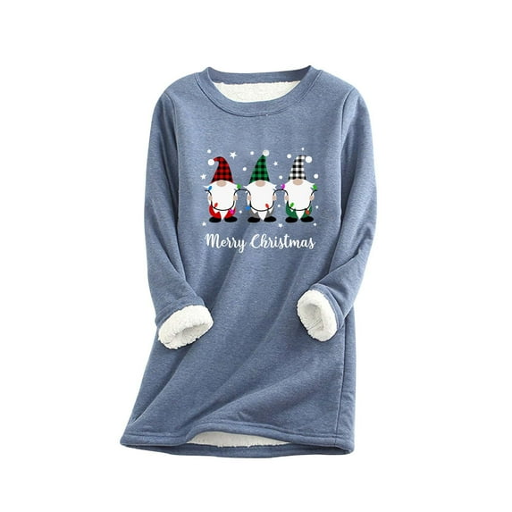 IROINNID Long Sleeve Shirts for Women Winter Warm Deals Women's Plush Plus Size Undershirt Long Sleeve Round Neck Top,Blue
