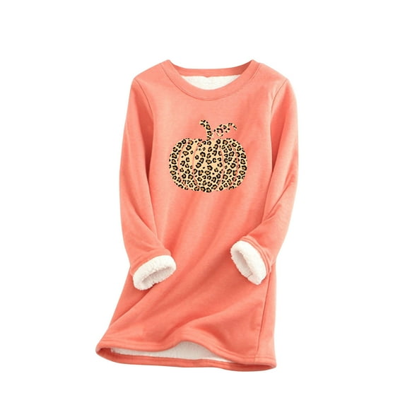IROINNID Long Sleeve Shirts for Women Winter Warm Deals Women's Plush Thermal Undershirt Halloween Printed Long Sleeved Round Neck Top,Hot Pink