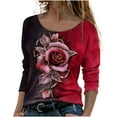 thumbnail image 1 of IROINNID Long Sleeve T-Shirts for Women Lounge Printing Round Neck Loose T-Shirt Autumn Blouse Pullover Tops,Red, 1 of 5
