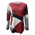thumbnail image 1 of IROINNID Long Sleeve T-Shirts for Women Home Round Neck Buttons Geometric Contrast Color T-Shirt Top,Red, 1 of 6
