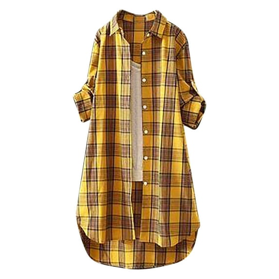 IROINNID Loose Fit Shirt for Women Sales Ladies Chiffon Long Sleeve Long Shirt Casual Loose Tops Blouse,Yellow