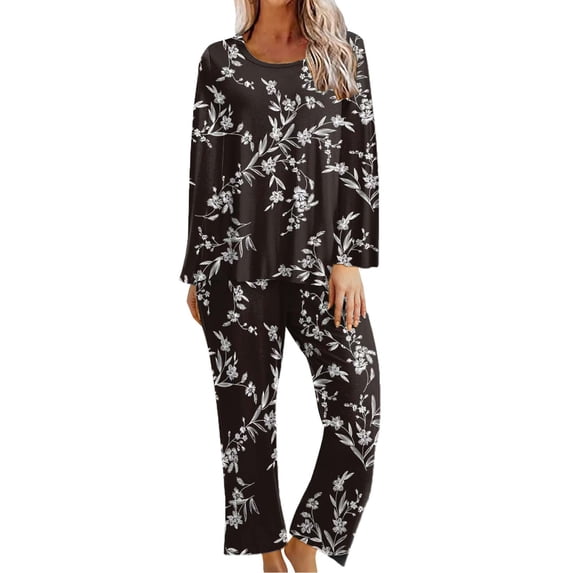 IROINNID Homewear Sets for Women Two Pieces Printed Loose Sleep-shirt and Pants Homewear Pajamas Sets with Pockets,Black