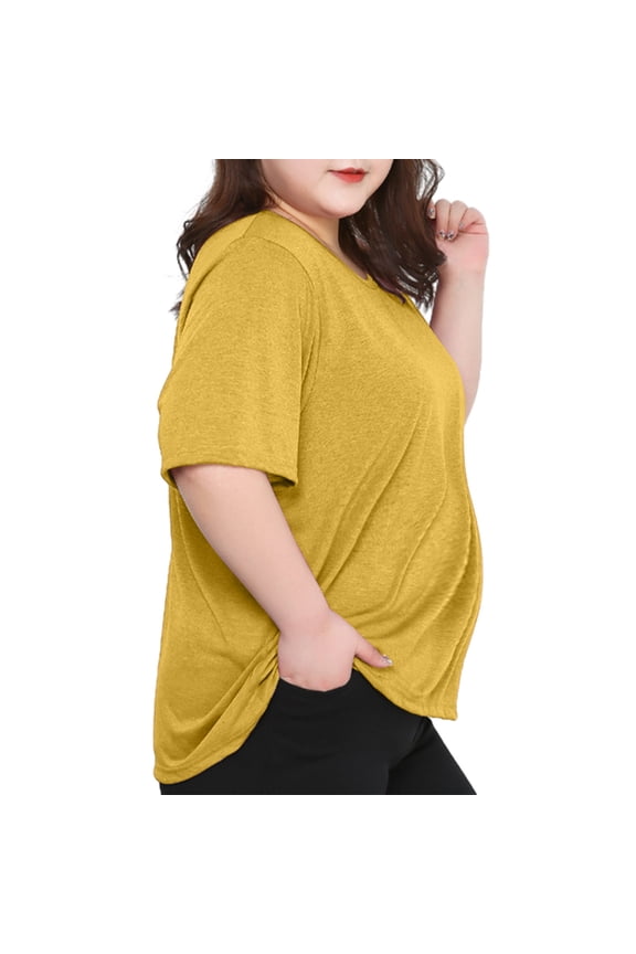 Maternity Clothes Bump Friendly T-shirt, Plus Size Short Sleeve and Round Neck Summer Soild Color Tops