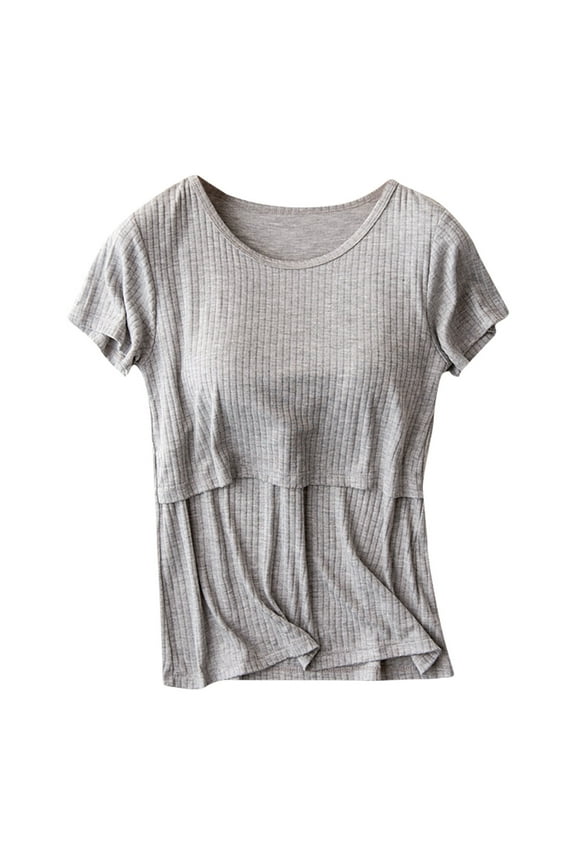 Maternity Clothes Bump Friendly T-shirt, Short Sleeve and Round Neck Summer Soild Color Tops