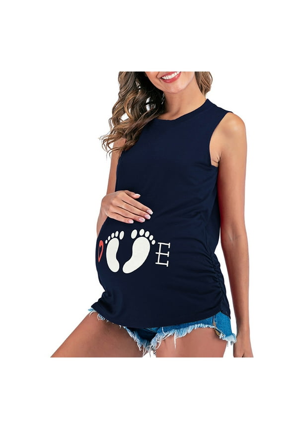 Maternity Clothes Bump Friendly Vest, Sleeveless and Round Neck Summer Soild Color Tops