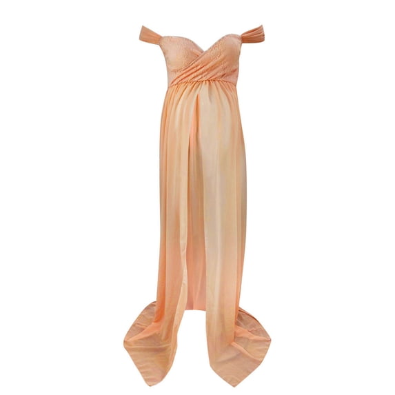 IROINNID Maternity Dress for Photoshoot Off-The-Shoudler Ruffled Nursing Long Dress