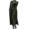 thumbnail image 1 of IROINNID Maxi Dress for Women Deals Round Neck Winter Warm Solid Long Sleeve Long Dress with Pocket,Olive Green, 1 of 6