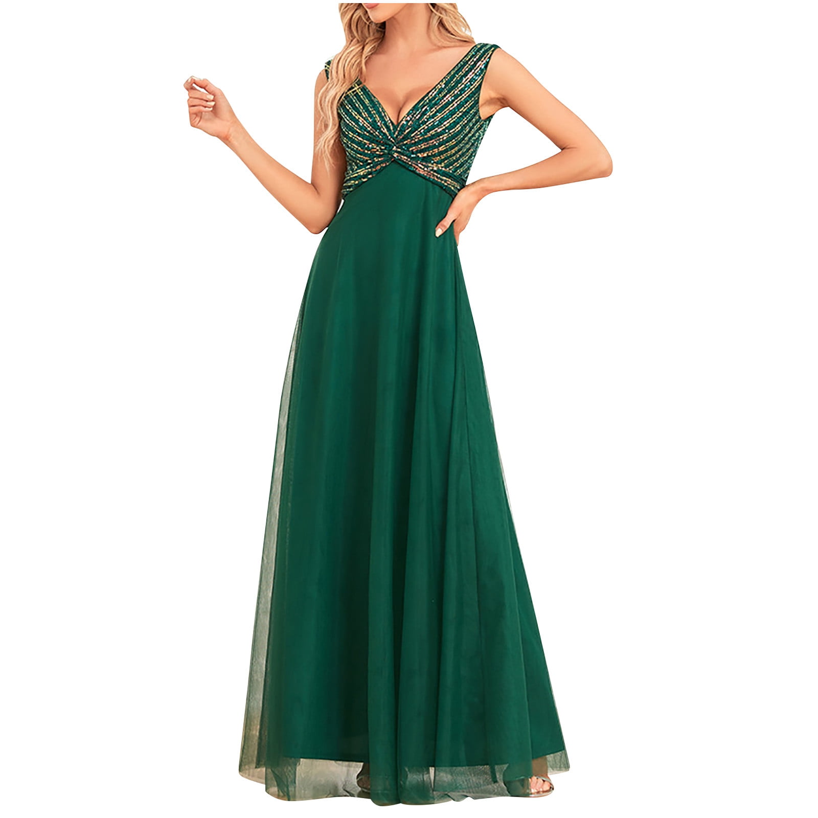 Ever-Pretty Women's Sequin High Low Cocktail Dress – Double V-Neck, Empire Waist, Tulle Skirt