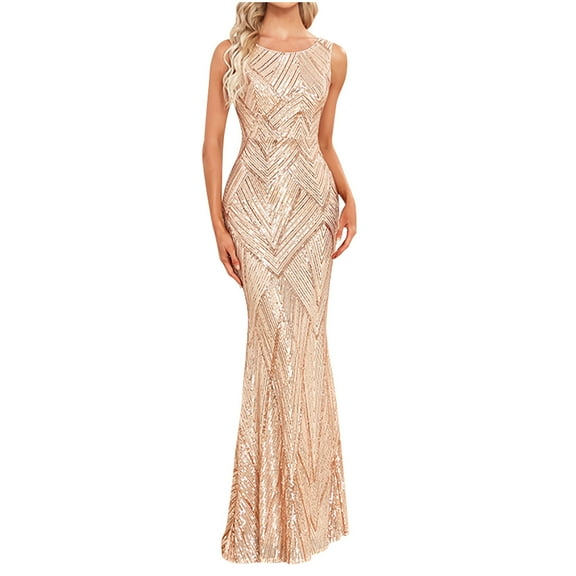 IROINNID Maxi Dress for Women Formal Fall Dress Loose Fitting Evening Dress Short Sleeved V-neck Chiffon Large Sequin Dress,Gold