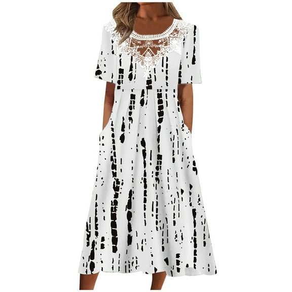 IROINNID Maxi Dress for Women Formal Fall Dress Summer Solid Color Causal Round Neck Short Sleeve Vacation Dress Surplice Dress,Black