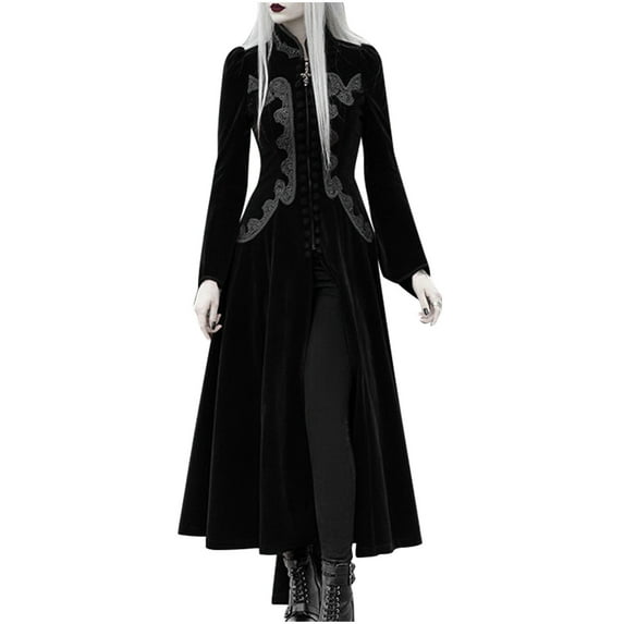 IROINNID Maxi Dress for Women Lace Patchwork Medieval Round Neck Zipper Slimming Long Sleeve Dresses Discount,Black