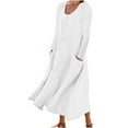 thumbnail image 1 of IROINNID Maxi Dress for Women Long Sleeve Color Cotton Linen Round Neck Pocket Dress ,White, 1 of 5