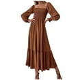 thumbnail image 1 of IROINNID Maxi Dress for Women Long Sleeve Pullover Neck Long Sleeve High Waist Dress,Coffee, 1 of 8