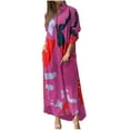 thumbnail image 1 of IROINNID Maxi Dress for Women Neck Button Contrast Color Print Color Long Sleeve Dress,Hot Pink, 1 of 6