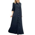 thumbnail image 1 of IROINNID Maxi Dress for Women Oversized Stand-up Collar Ladies Button Shirt Dress Full Length Dress,Navy, 1 of 6
