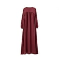 thumbnail image 1 of IROINNID Maxi Dress for Women Plus Size Dress Solid Color Long Sleeve Winter Fall Basic Maxi Long Dress Daily Vacation Dress ,Burgundy, 1 of 6