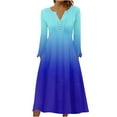 thumbnail image 1 of IROINNID Maxi Dress for Women Round Neck Long Sleeve Buttoned Folding Printed Dresses ,Blue, 1 of 5