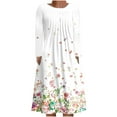 thumbnail image 1 of IROINNID Maxi Dress for Women Round Neck Long Sleeve Folding Floral Printed Dresses Reduced,White, 1 of 5