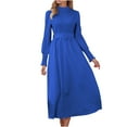 thumbnail image 1 of IROINNID Maxi Dress for Women Round Neck Long Sleeve Pleated A-line Solid Color Dress Discount,Blue, 1 of 9