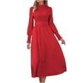 thumbnail image 1 of IROINNID Maxi Dress for Women Round Neck Long Sleeve Pleated A-line Solid Color Dress Discount,Red, 1 of 8