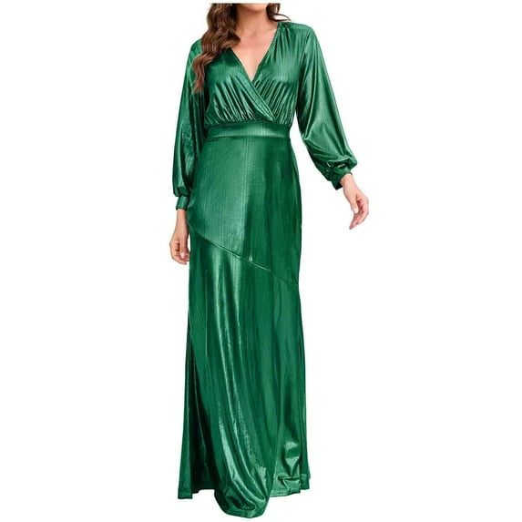 IROINNID Maxi Dress for Women Solid Color Sleeveless Full Dress Sling V-Neck Dress ,Green