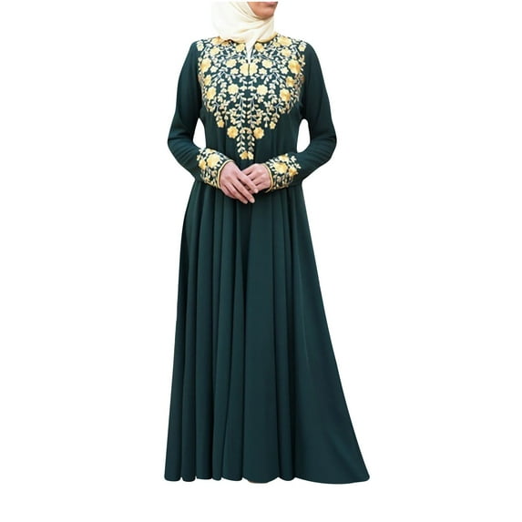 IROINNID Maxi Dress for Women Strapless Round Neckline Empire Dress Printed Ethnic Style Printed Long Sleeved Dress Savings,Green