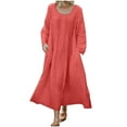 thumbnail image 1 of IROINNID Maxi Dress for Women Strapless Round Neckline Fit&Flare Dress Winter Round-Neck Long Sleeve Pocket Long Dress ,Watermelon Red, 1 of 6