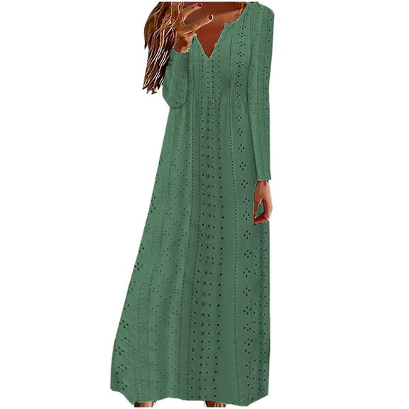 IROINNID Maxi Dress for Women Strapless V-Neck Shift Dress Winter V-Neck Long Sleeve Button Long Dress ,Green