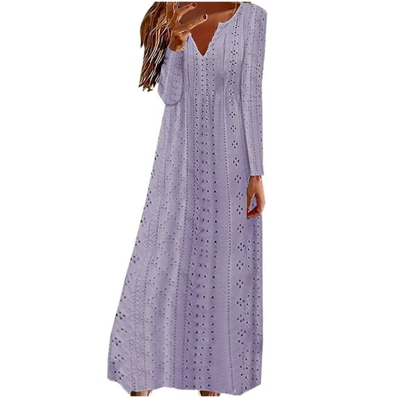 IROINNID Maxi Dress for Women Strapless V-Neck Shift Dress Winter V-Neck Long Sleeve Button Long Dress ,Purple