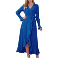thumbnail image 1 of IROINNID Maxi Dress for Women Strapless V-Neck Wrap Dress Sexy Vintage V Neck Long Sleeve Solid Dresses Clearance,Blue, 1 of 9