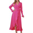 thumbnail image 1 of IROINNID Maxi Dress for Women Strapless V-Neck Wrap Dress Sexy Vintage V Neck Long Sleeve Solid Dresses Clearance,Hot Pink, 1 of 8